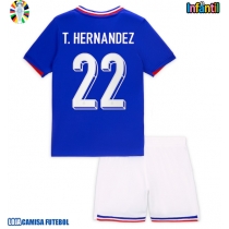 Camisa de Futebol França Theo Hernandez #22 Equipamento Principal Infantil Europeu 2024 Manga Curta (+ Calças curtas)